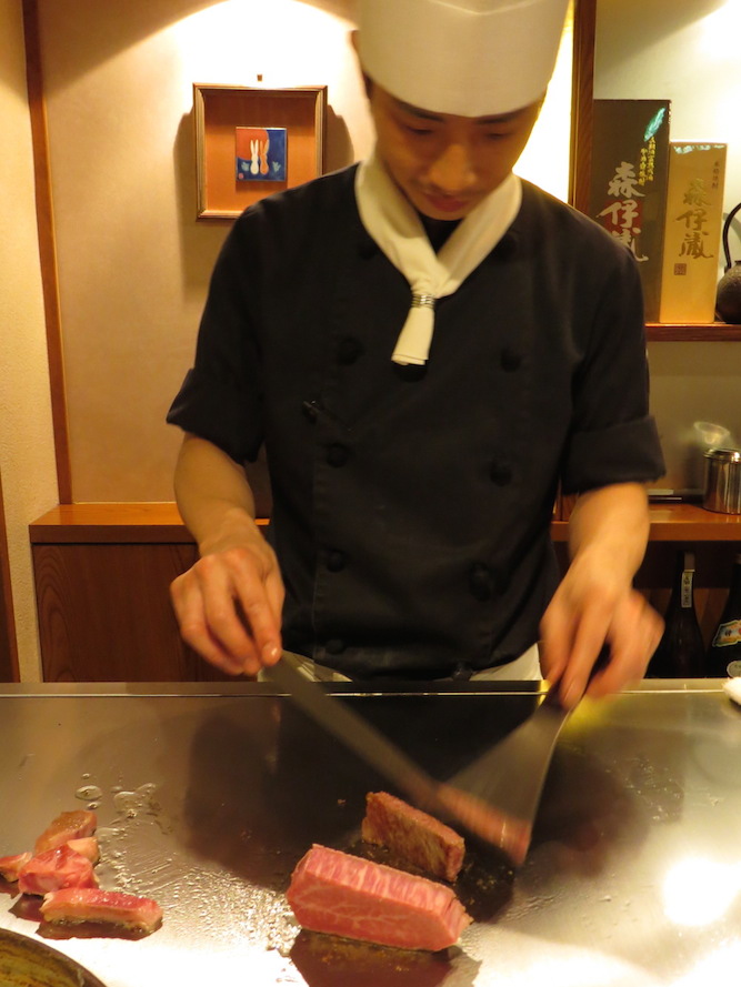 Kobe beef cooked on the teppan, Kobe